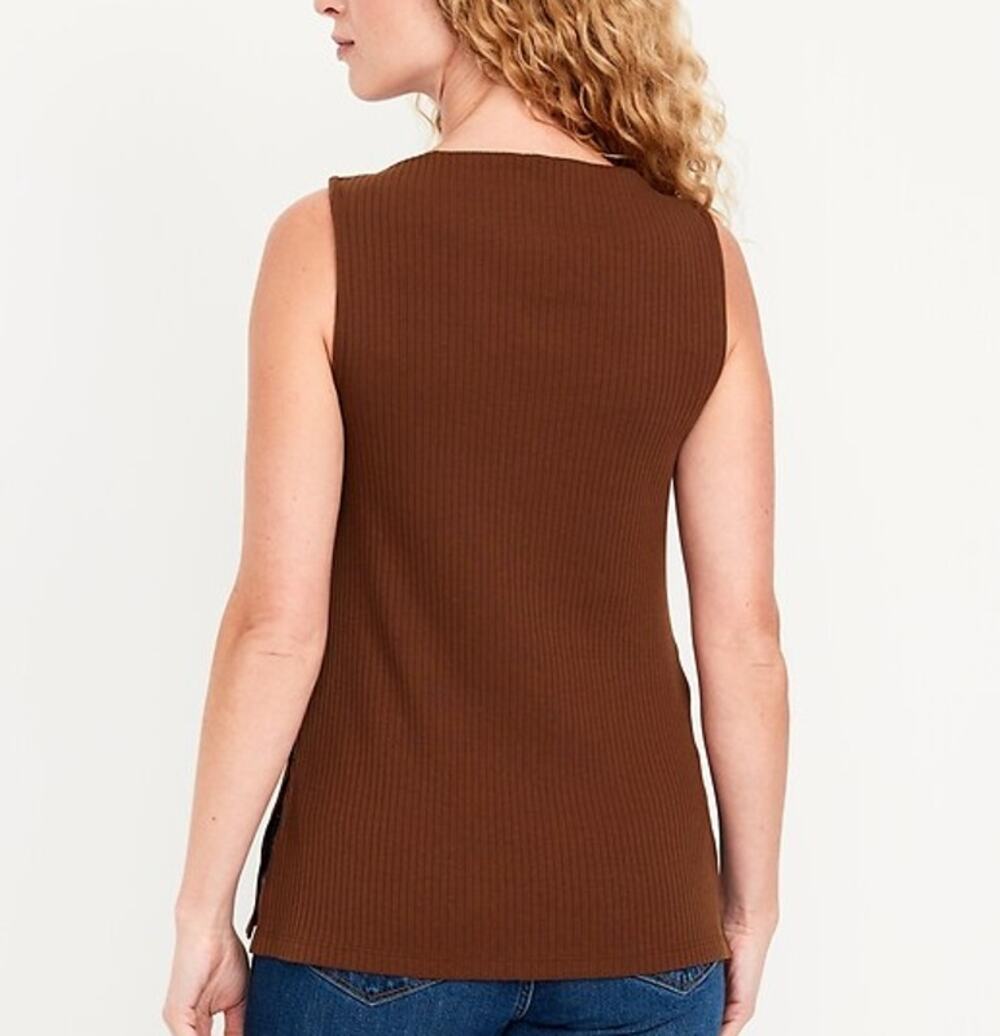 Old Navy Slit-Neck Ribbed Top Tank Top Brown Small